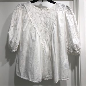 H&M Eyelet Peasant Puff Sleeve Blouse Top